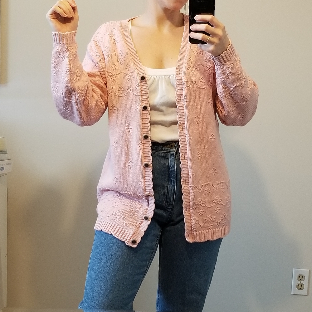 Knit Button Cardigan in Soft Pink